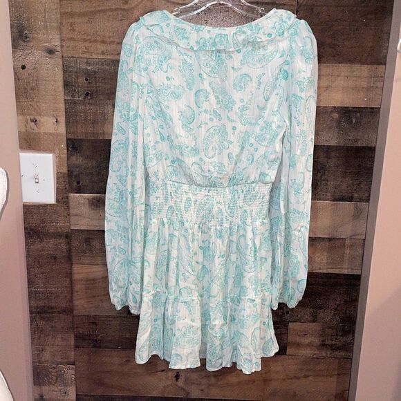 House of Harlow 1960 Green & White Paisley Mini Dress with Gold Threads - Picture 7 of 7